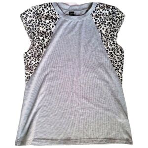 Shein Gray Leopard Crop Sleeve Top Size Small